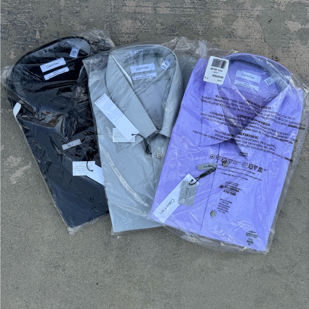 Calvin Klein Steel Slim-Fit Performance Non-Iron Dress Shirt Buddle - Size: XL